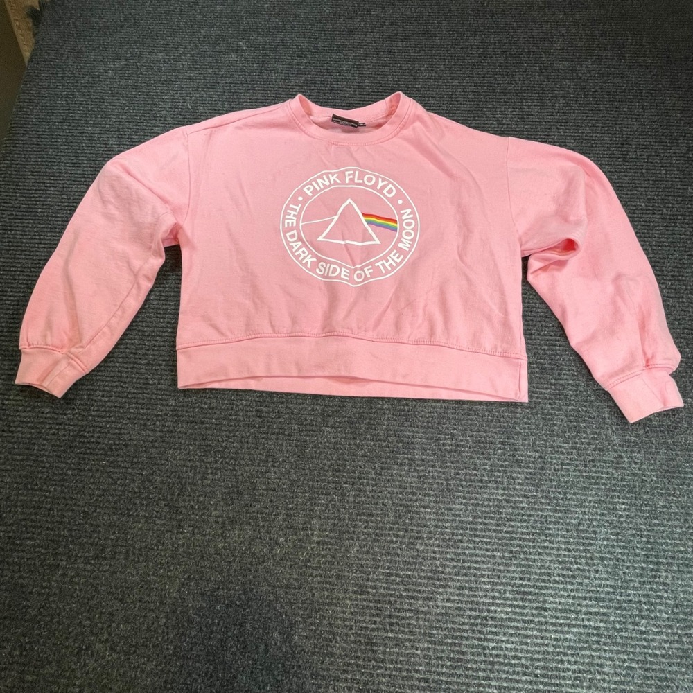 Pink Floyd Dark Side‎ of the Moon Pink Graphic Cropped Sweatshirt Womens Medium